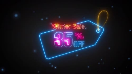 Neon Winter Sale 35 Percent Off Price Tag Animation