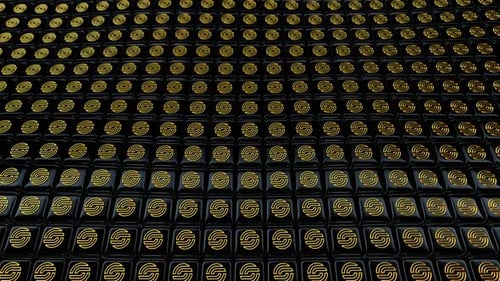 Abstract Gold Swirls on Undulating Black Cube Grid Loop