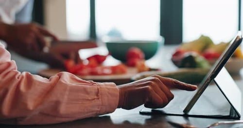 Using Tablet for Recipe while Cooking in Kitchen