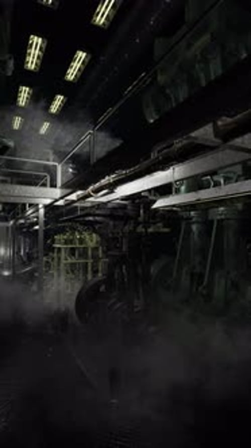 Exploring the Intricate Details of a Dimly Lit Engine Room at Night