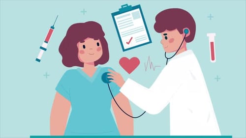 Doctor Checking Patient's Heart Animated Flat Design Illustration
