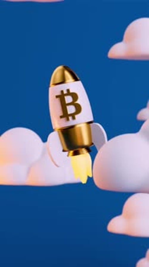 Bitcoin BTC bullish cryptocurrency in a rocket flying to the Moon, endless video for social media