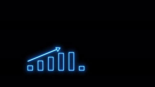 Business graph chart neon bright graph invest success. increasing business, growth concept royal blu