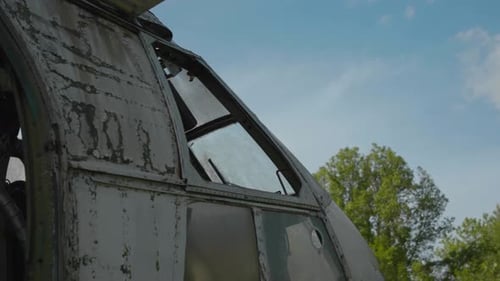 Cockpit of Abandoned Helicopter Rusting and Decaying