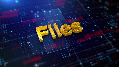 Pixelated Files Word on Digital Circuit Board Background