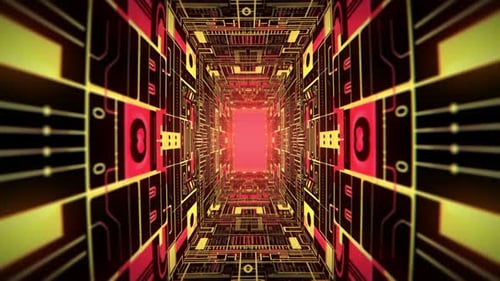 4k Hi-Tech Cyberpunk Animated Sci-fi Neon Tunnel, Seamless Flythrough with Spinning Motion