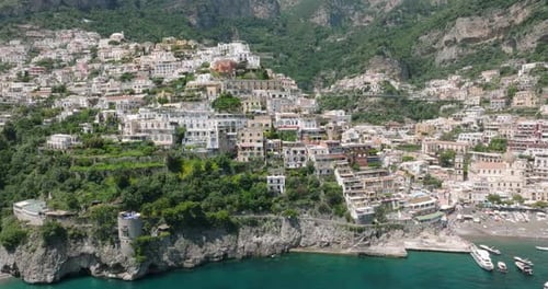 Panoramic shot of Positano on the Amalfi Coast, in Campania, Italy