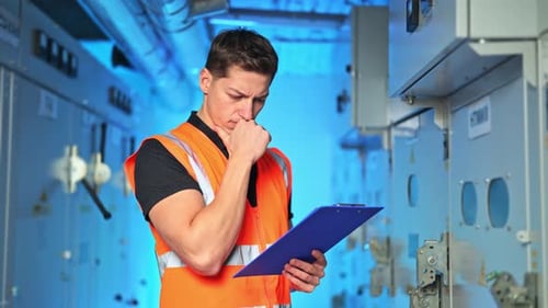 Dedicated Engineer Performs Detailed Industrial Equipment Inspection