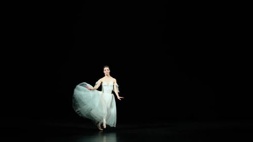 Ballet Graceful Ballerina in a White Tutu Dance and Perform Choreographic Elements on a Black