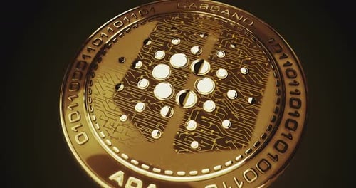Cardano ADA cryptocurrency golden coin loop on digital screen