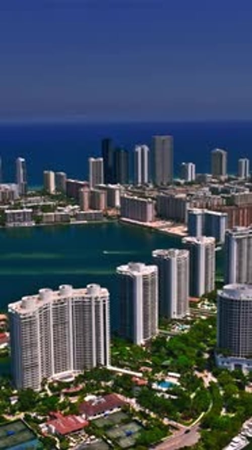 Aerial view of Miami showcasing skyline and waterfront activities
