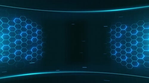 Futuristischer Tech Sci Fi Hexa-Hintergrund, abstrakte Welle aus dunklem Cyberspace mit Punkten und Linien