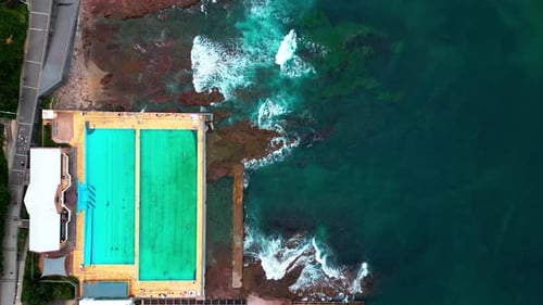 Aerial view of Newcastle Ocean Baths, Australia.