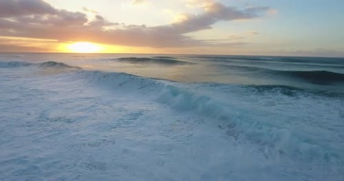 Wide aerial, sunset in Hawaii
