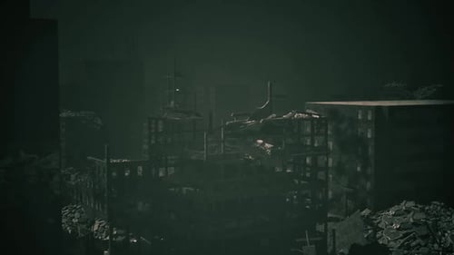 Urban Landscape in Ruins Covered in Debris After a Catastrophic Event