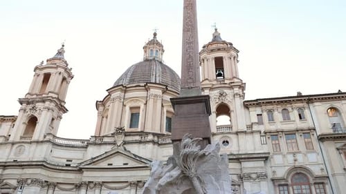 Fountain of the Four Rivers and Sant'Agnese in Agone at Piazza Navona in Rome