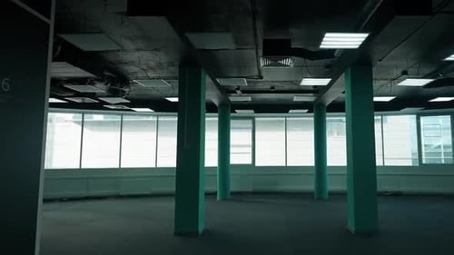 Residential Area the Interior of Dark Office Space a Walk Through the Office Inside Skyscraper View