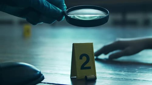 Gloved Hand Examining Evidence at Crime Scene