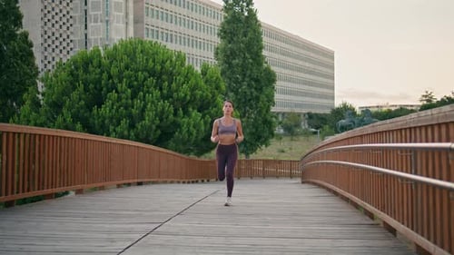 Active Jogger Running Urban Park Satisfied Athletic Woman Doing Cardio Training
