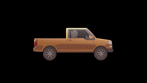 Animated Pickup Truck Driving Loop with Shadow and Alpha Channel