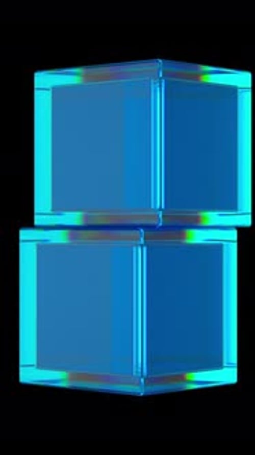 Two Infinite Rolling Blue Glass Cubes with Iridescence Abstract Geometric Loop Animation 3d Render