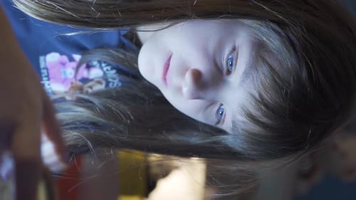 Girl Using Cellphone, Close-up Indoor Portrait