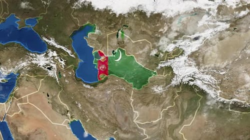 Earth Zoom to Turkmenistan and Azerbaijan Flags Reveal