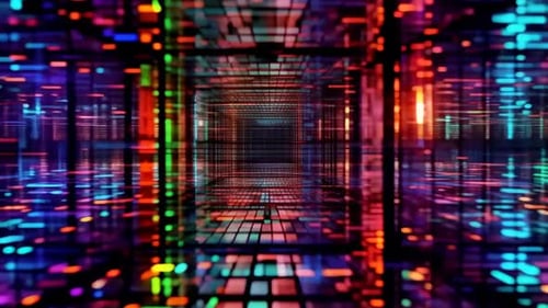 Futuristic Digital Data Corridor Neon Lights Grid