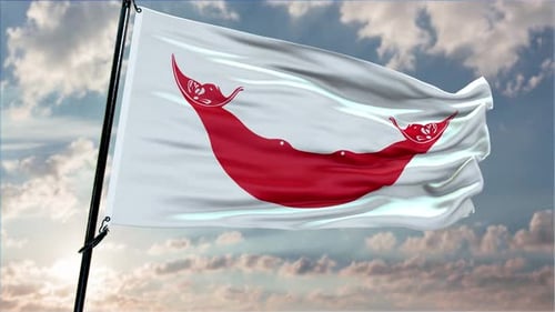 Easter Island Flag Waving on Flagpole with Sunny Sky