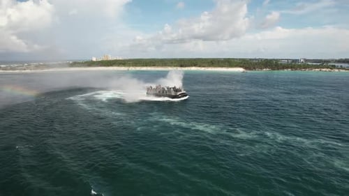 Hovercraft Sailing In The Coast Of Rosemary Beach In Panama City Beach, Florida, USA. - aerial
