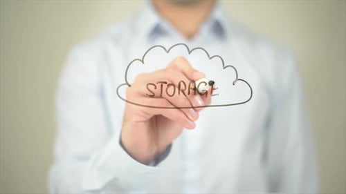 Storage Man Writing on Transparent Screen