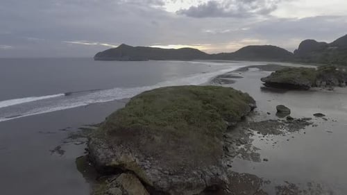 Quiet Tropical Beach at Sunset Aerial View