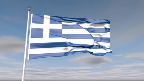 Animated Waving Greek Flag with Blue Sky Background