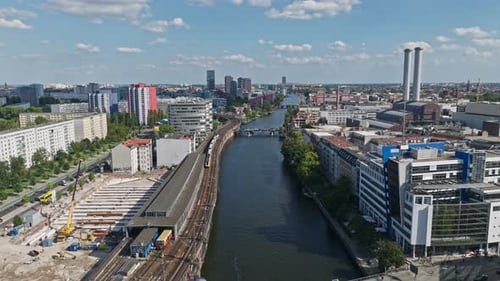 Aerial view of residential buildings on the bank of spree river , Berlin