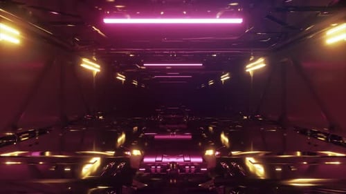 Futuristic Tunnel with Pink and Yellow Neon Lights
