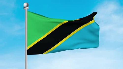 Tanzania Flag Waving In Blue Sky Front View