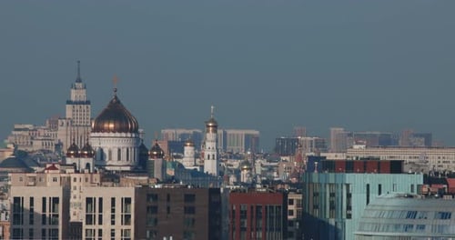 Panorama Of Moscow With Sparkling Domes Of Churches