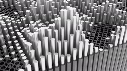 Up and down wave like motion of straight long 3D stripes moving through round holes