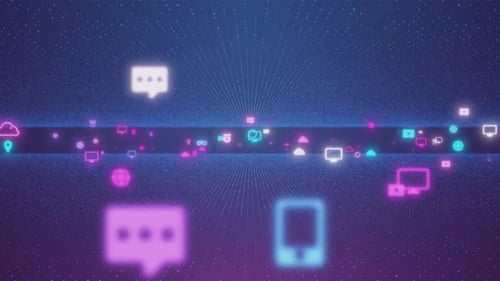 Neon Technology Icons Loop Background