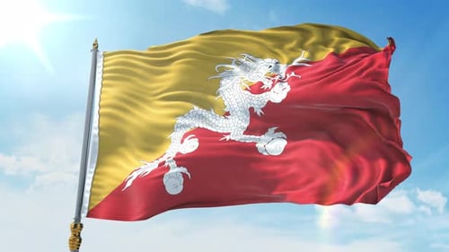 Bhutan National Flag Waving in Seamless Loop Animation