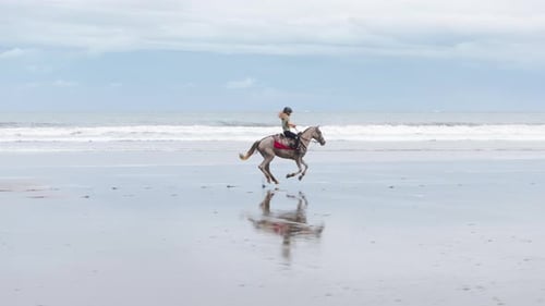 Ein Mädchen reitet auf einem majestätischen Pferd in Costa Rica und zeigt Abenteuer