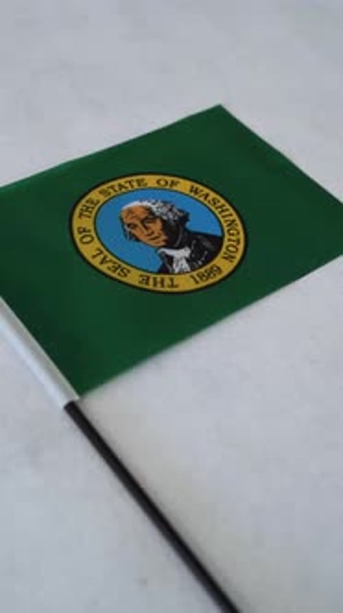 Washington State flag on white surface, portrait