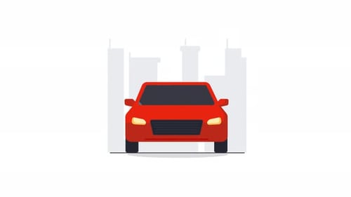 Animated Red Car Driving in City Flat Design