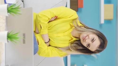 Woman Works on Laptop then Smiles Confidently