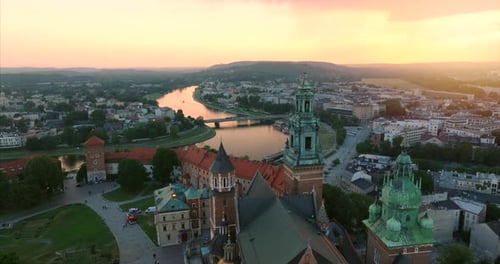 Historic Royal Wawel Castle in Krakow at Sunset Poland