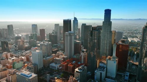 Diverse buildings in the downtown of modern Los Angeles, California, USA.