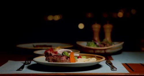Delicious Steak Dinner at Night