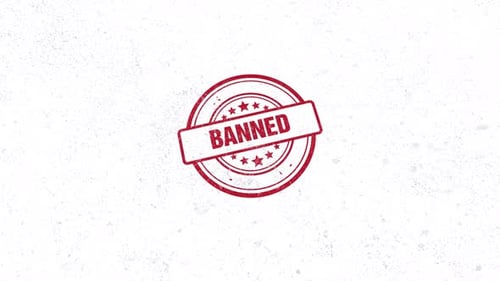 Red Rubber Stamp Impression with Banned Text Animation