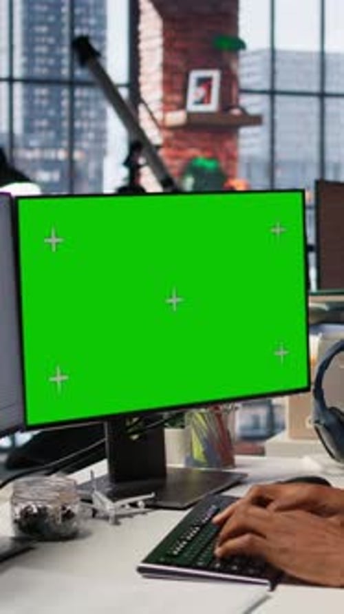 Vertical Video Programmer Coding in AI Startup Office Using Isolated Screen PC