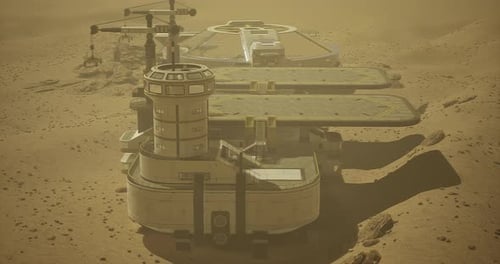 Mars Base Facility on the Surface Featuring Advanced Technology and Structures